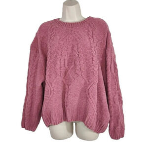 Time and Tru Pink Rose Knit Sweater Women Size L 12 14 Long Sleeve FLAW